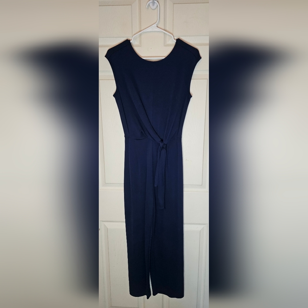 Prologue Sleeveless Navy Blue Wide Leg Jumpsuit Tie Waist - Size Small